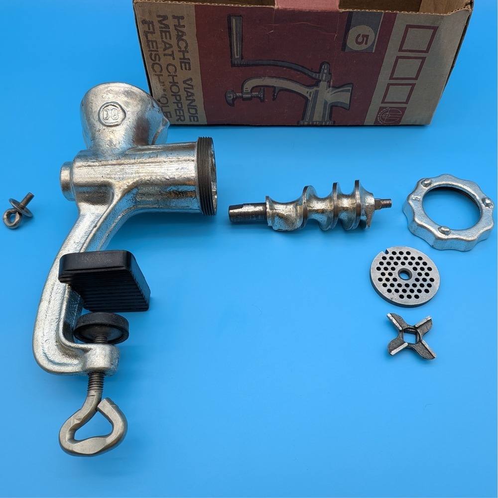 Vintage Hache Viande #5 Fleischwolf Manual Meat Chopper/Grinder Poland Complete